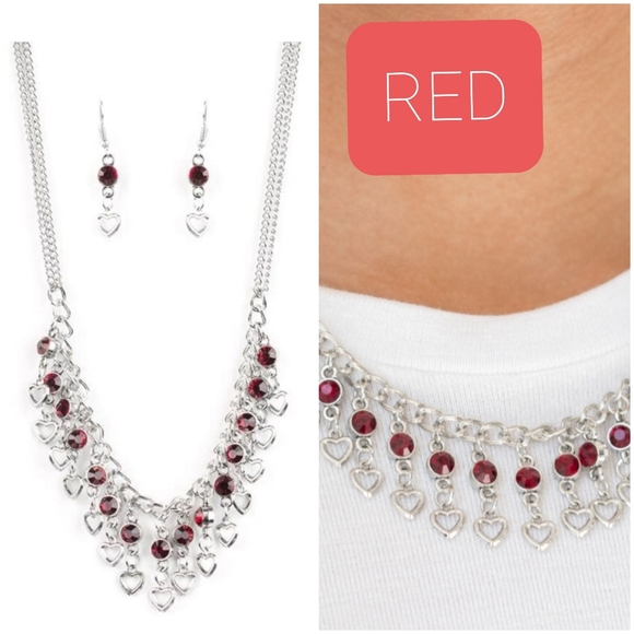 VALENTINES DAY DRAMA RED NECKLACE/EARRING SET